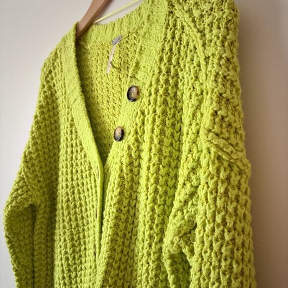 Free People Whistle Thermal Henley Knit Sweater in Acid Lime Combo Size XS - Picture 6 of 9